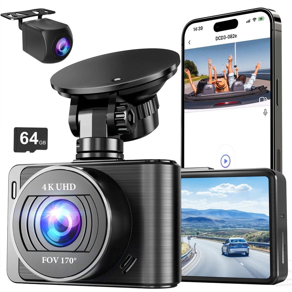 Câmera de painel Nezion D3 4K/1080p frontal e traseira com cartão SD de 64 GB