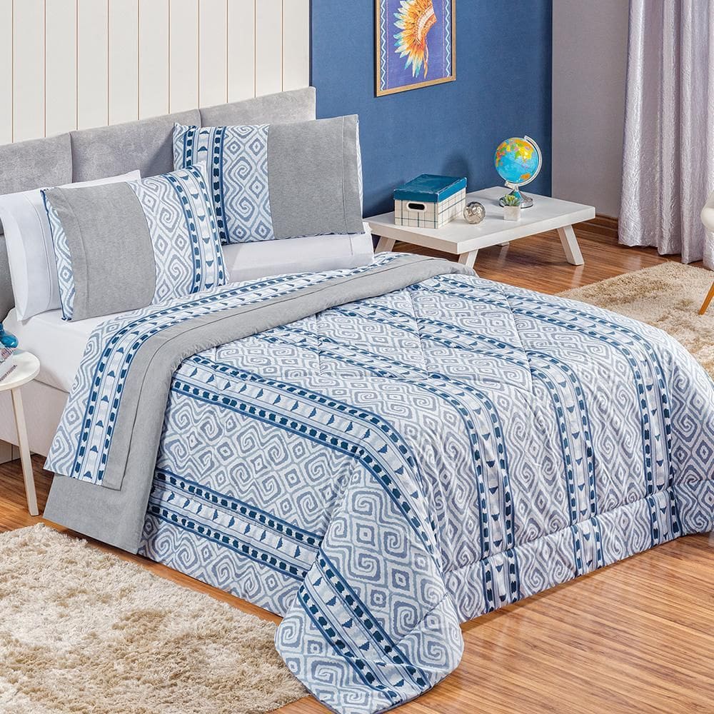 Edredom Queen Dupla Face Cairo 1 Peça Azul