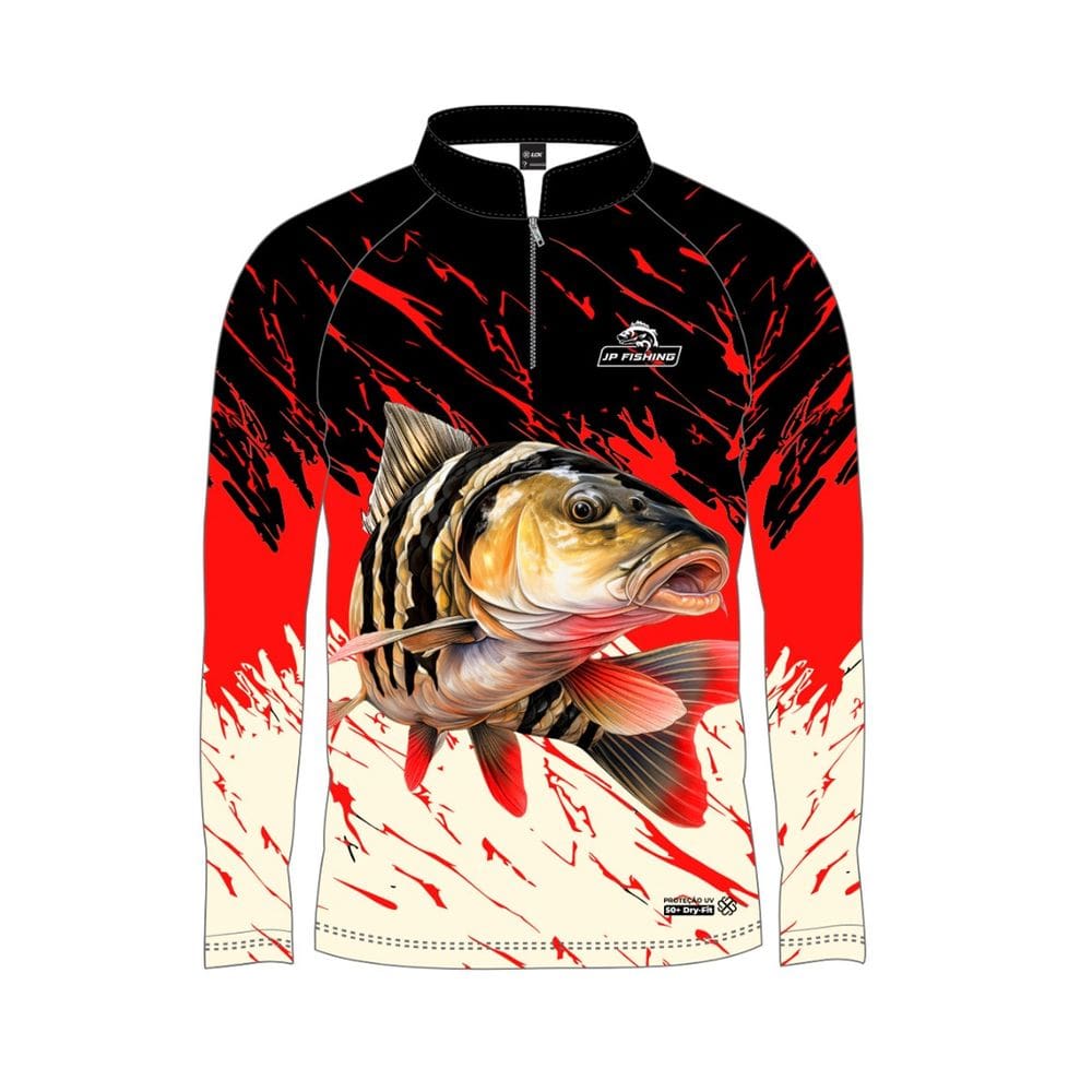 Camiseta Pesca Masculina LCK JP Fishing UV30+ Vermelho Piau