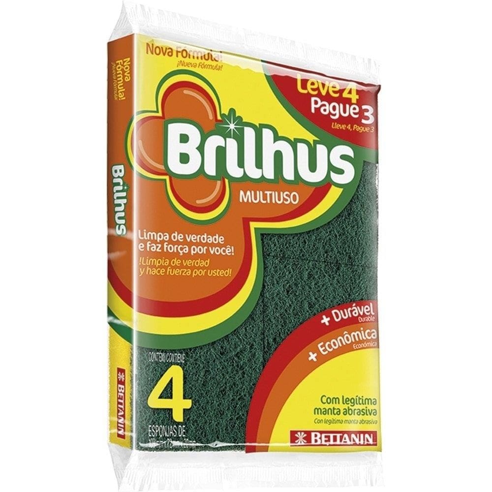 Esponja Multiuso Bettanin Brilhus - 4 Embalagens com 60 unidades