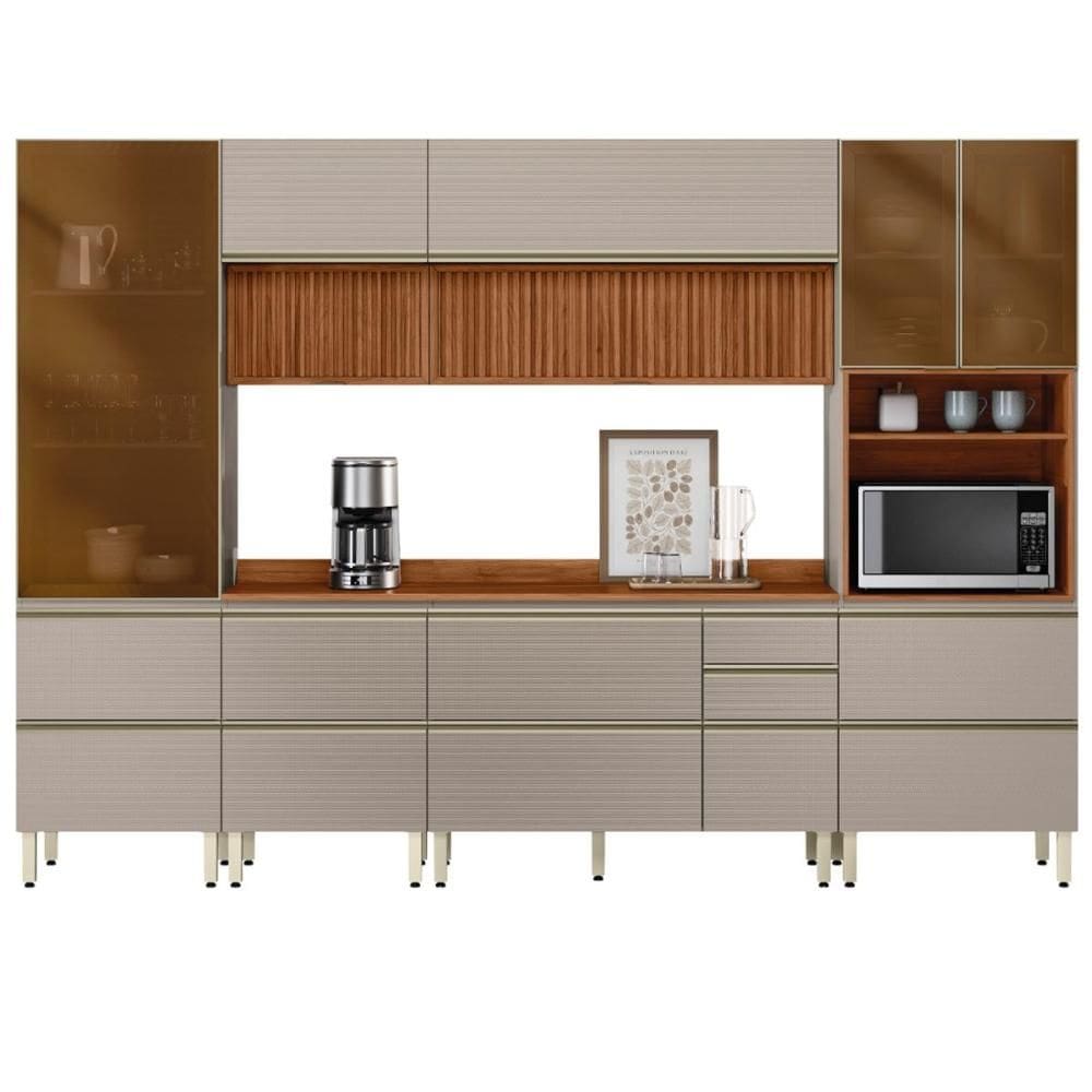 Cozinha Modulada Proença 6 Peças com Paneleiro 1 Forno e Aéreo 120cm Ripado - Demartêz