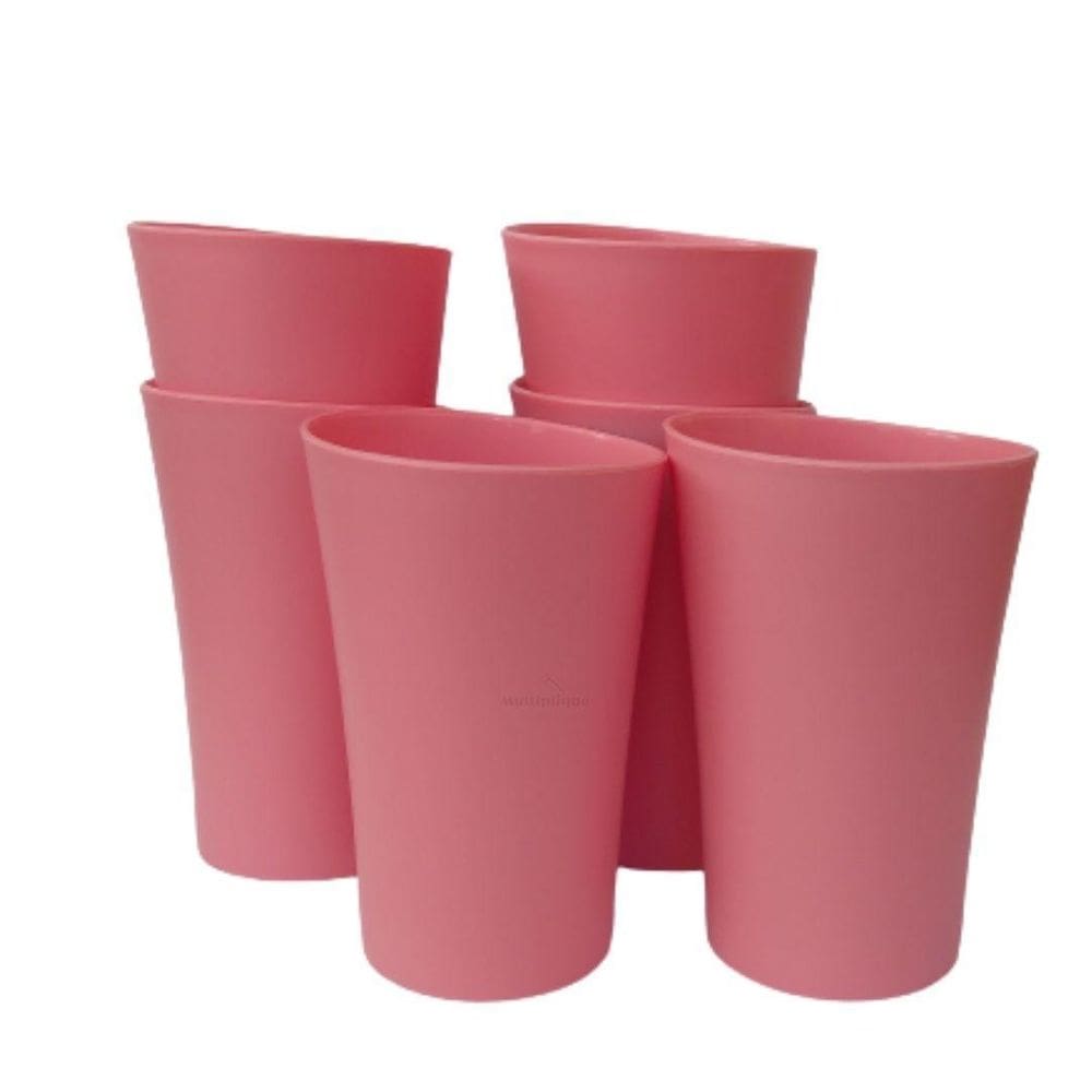 Kit 06 Copos Plastico Duro Resistente Bebidas 400Ml Rosa