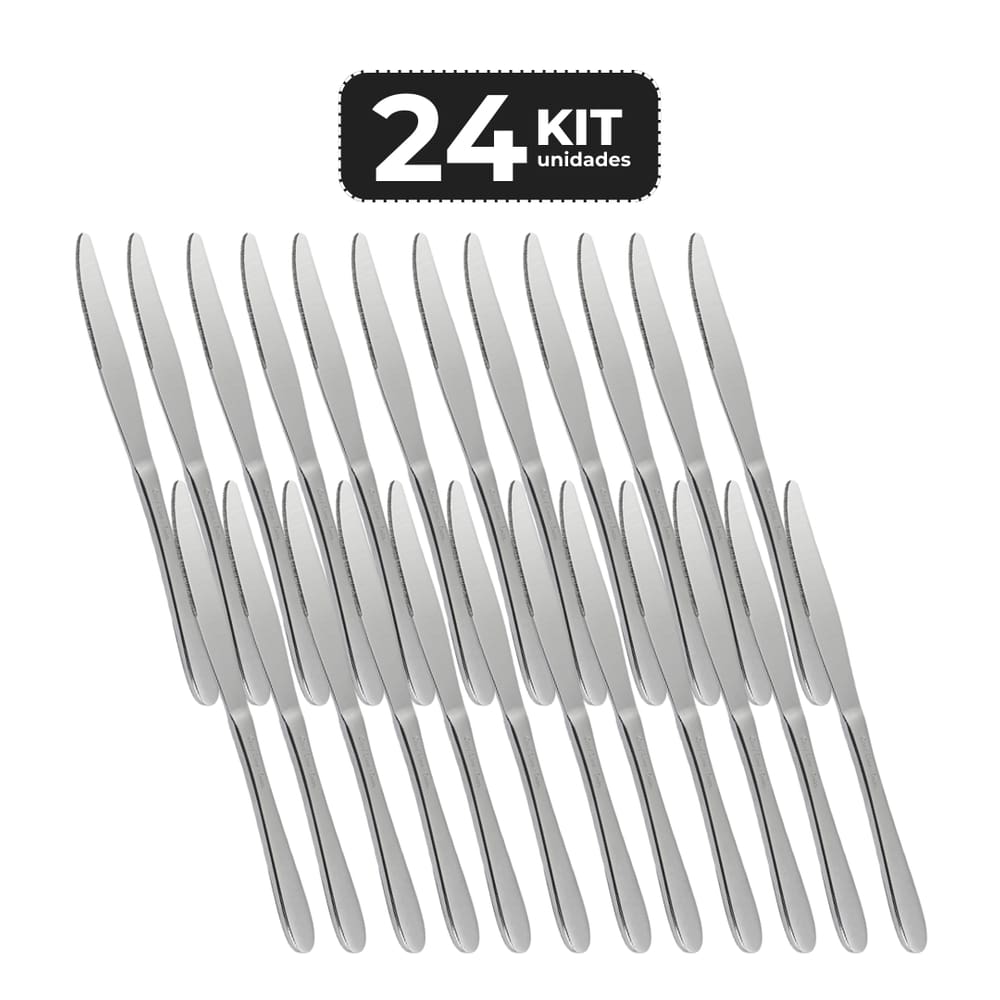 Kit 24 Faca De Mesa Inox Acabamento Brilho - Linha Pallas
