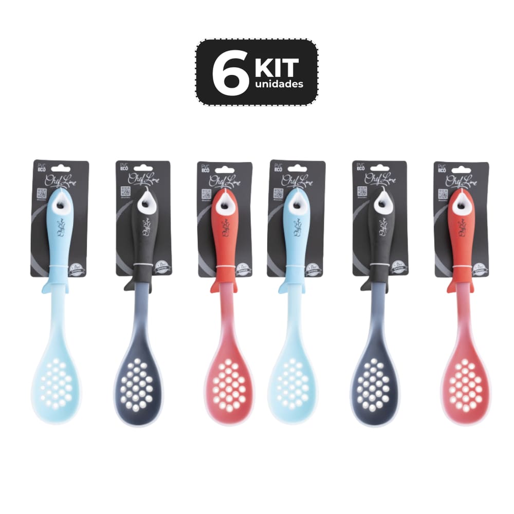 Kit 6 Espumadeira De Silicone 36 Cm - 3 Mix