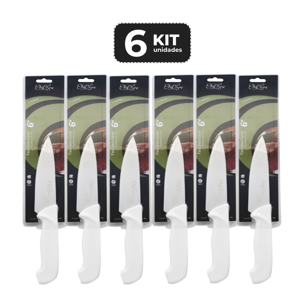 KIT 6 FACA PARA CHEF 6” CABO DE POLIPROPILENO BRANCO