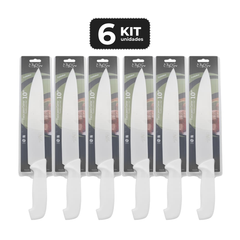 KIT 6 FACA PARA CHEF 10” CABO DE POLIPROPILENO BRANCO