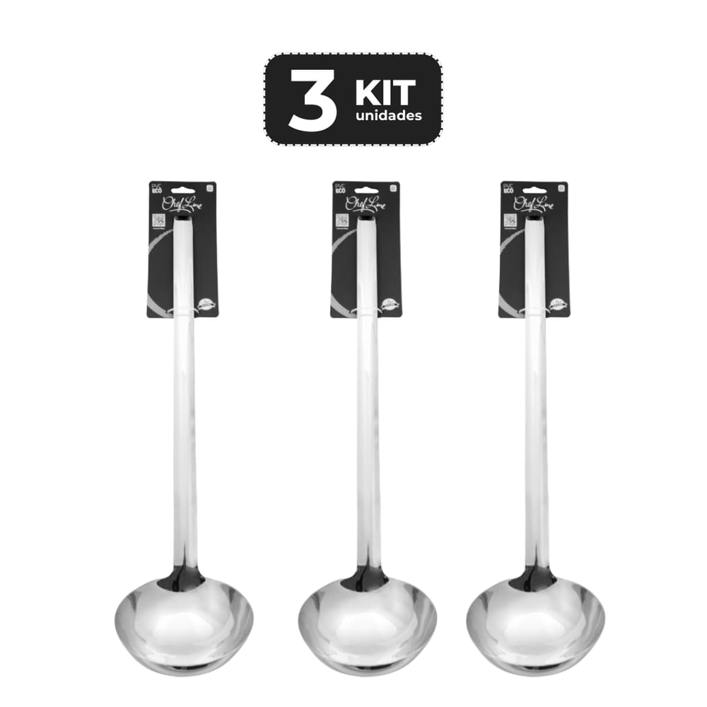 Kit 3 Concha Terrina Inox Profissional Com Virola 50 Cm