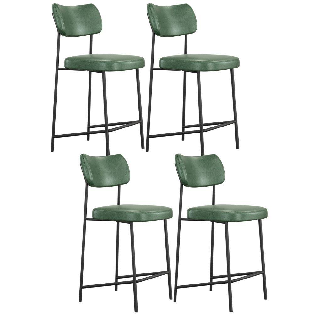 Kit 04 Banquetas Baixa Bar Cozinha Sala De Jantar Preto Melina L02 Couríssimo Verde - Lyam Decor