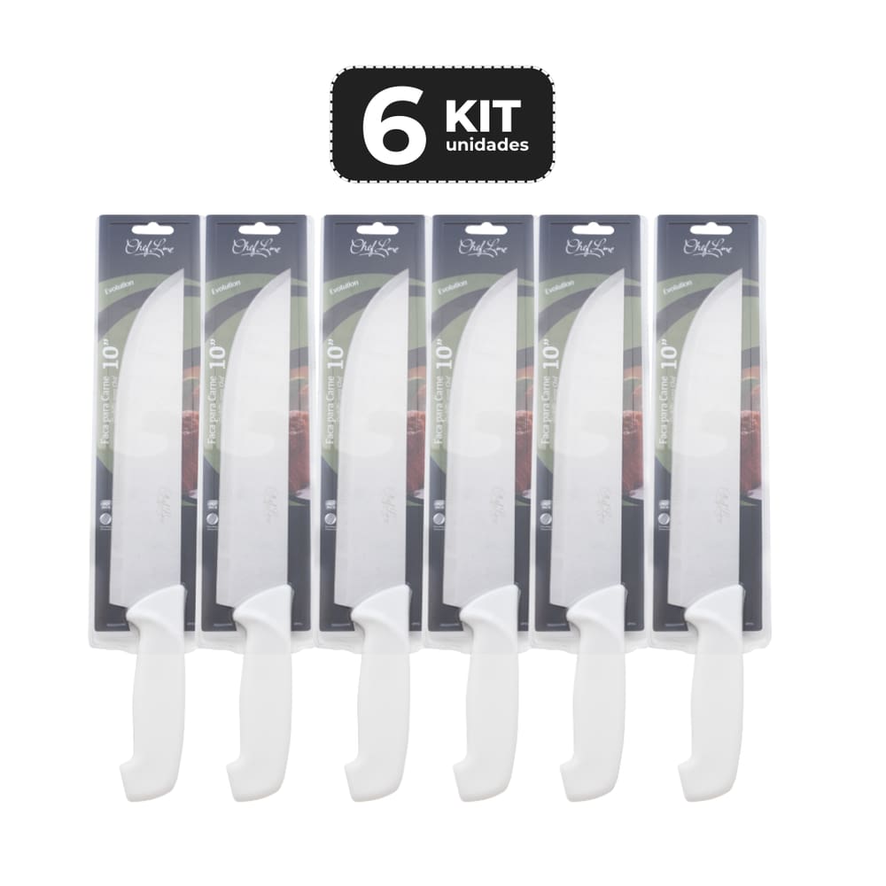 KIT 6 FACA PARA CARNE 10” CABO DE POLIPROPILENO BRANCO