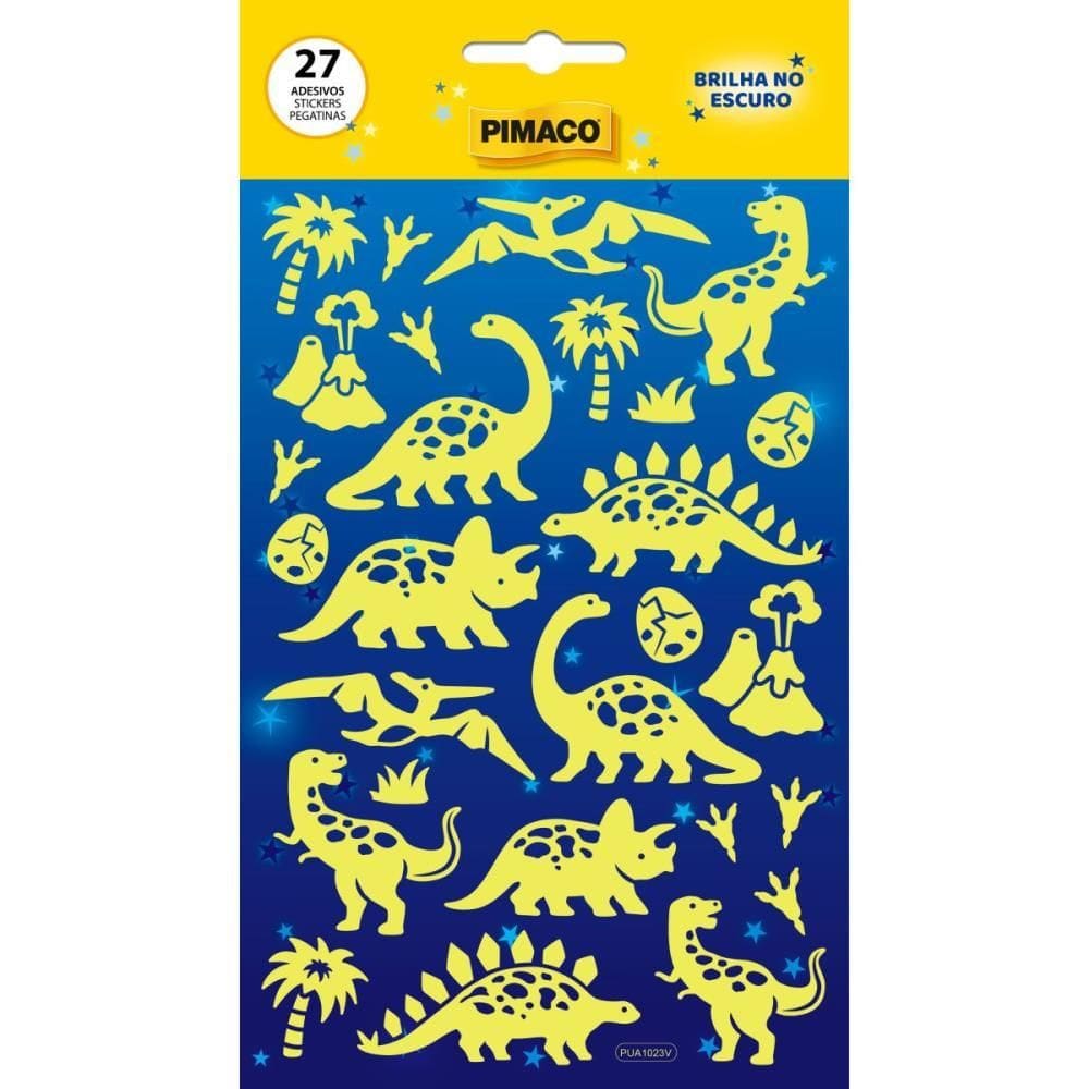 Adesivos Decorados Dino Brilha Escuro 1fl 27 Etiq - Pimaco