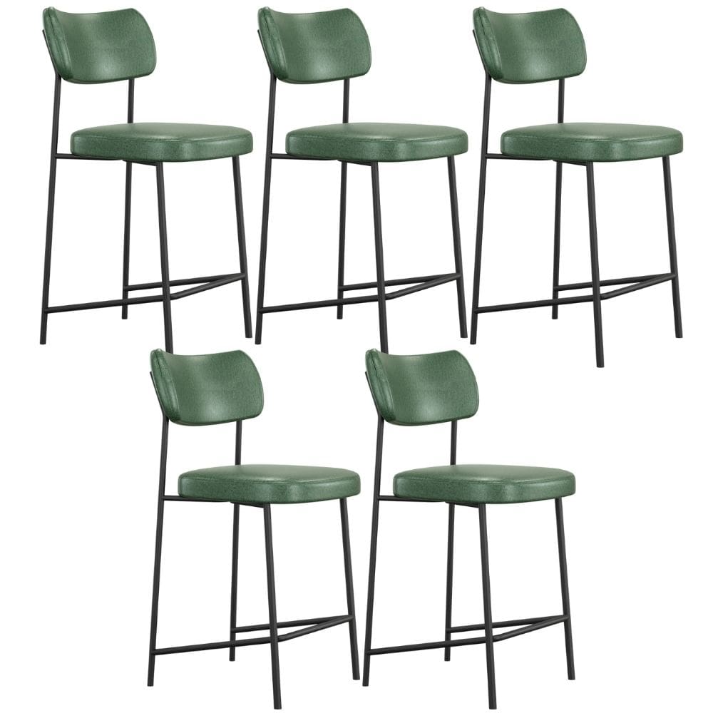 Kit 05 Banquetas Baixa Bar Cozinha Sala De Jantar Preto Melina L02 Couríssimo Verde - Lyam Decor