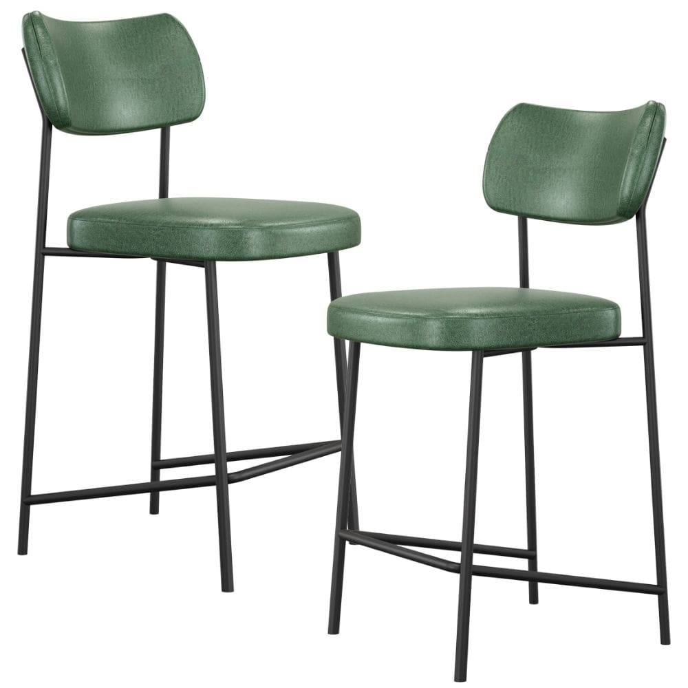 Kit 02 Banquetas Baixa Bar Cozinha Sala De Jantar Preto Melina L02 Couríssimo Verde - Lyam Decor