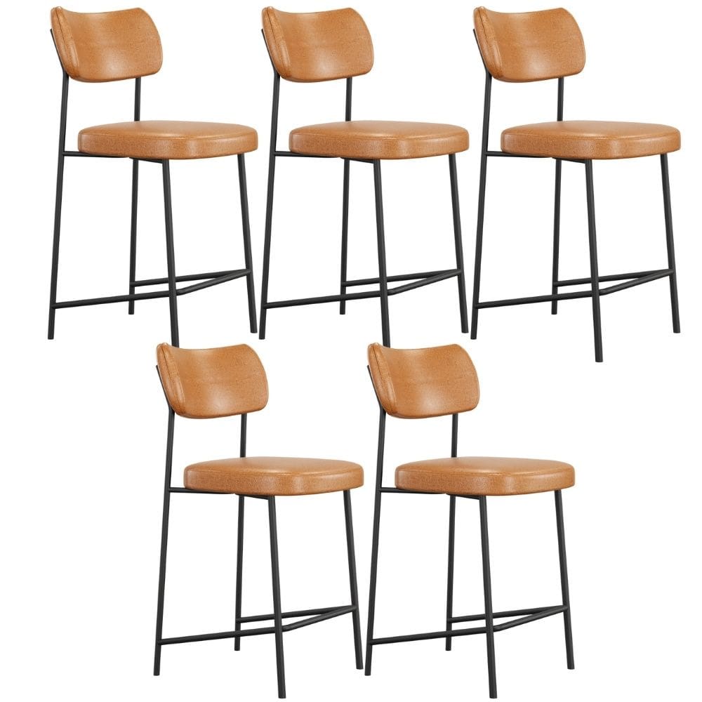 Kit 05 Banquetas Baixa Bar Cozinha Sala De Jantar Preto Melina L02 Couríssimo Whisky - Lyam Decor