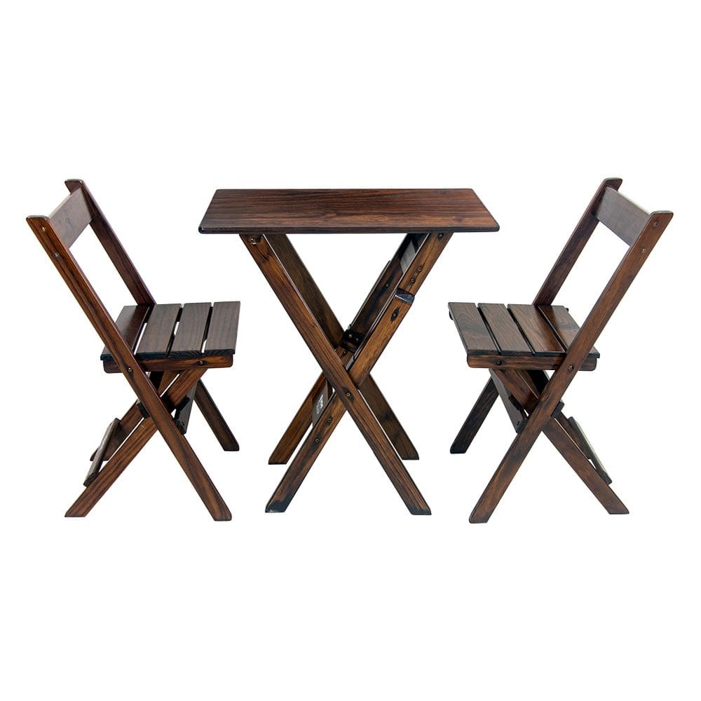 Mesa Aparador Dobrável Bar 68x43cm com 2 Cadeiras Imbuia / Liso