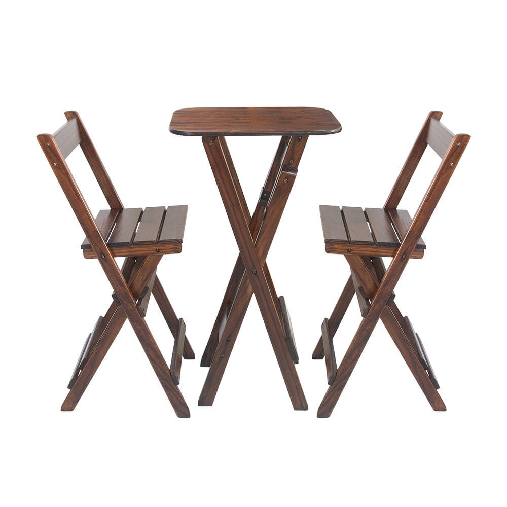 Mesa Bistrô 54x44cm em Madeira Dobrável com 2 Banquetas Imbuia / Liso