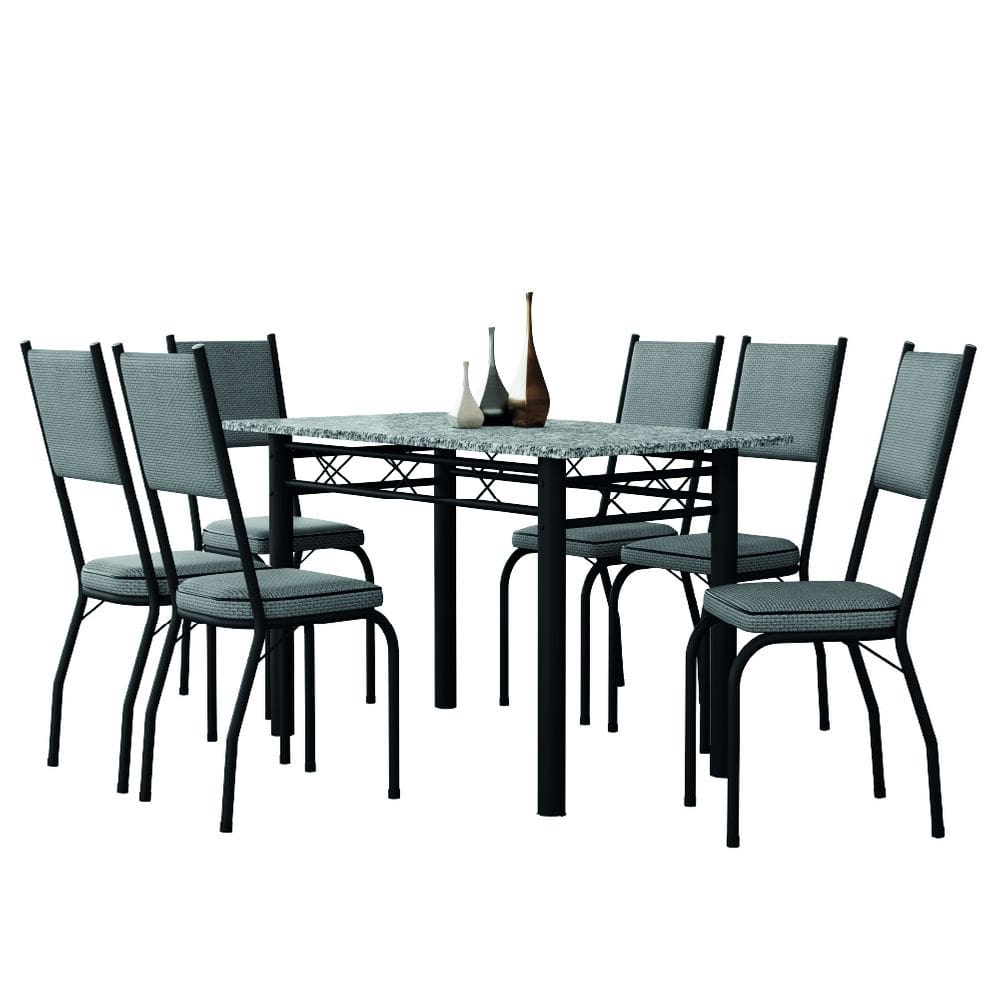 Conjunto Sala De Jantar Mesa Tampo Granito 1,40m Com 6 Cadeiras Diana Artefamol