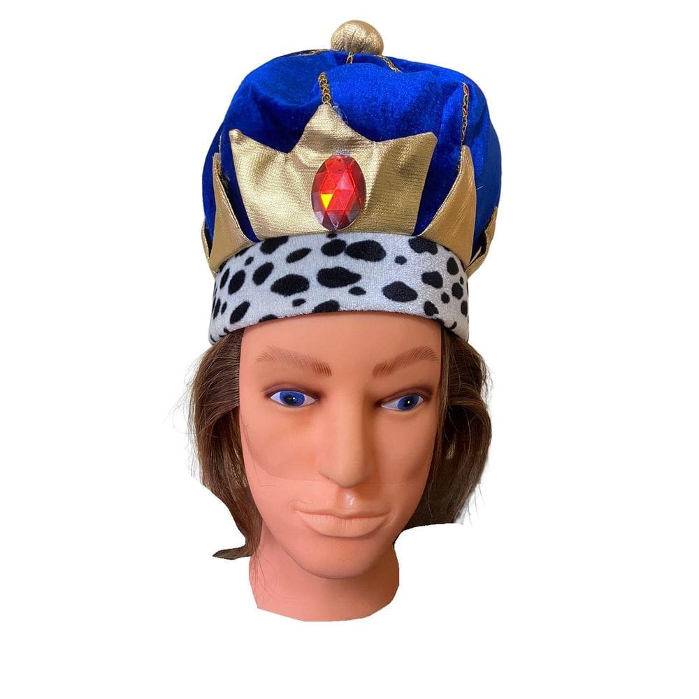 Coroa Rei Tecido Azul Festa Fantasia Luxo Carnaval