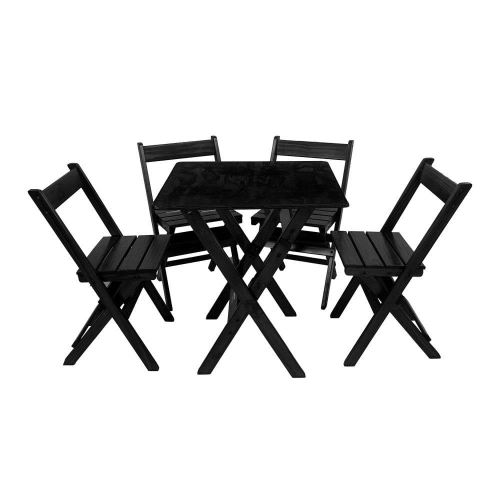 Mesa Dobrável com 4 Cadeiras 70x70cm Madeira Premium Preto / Liso