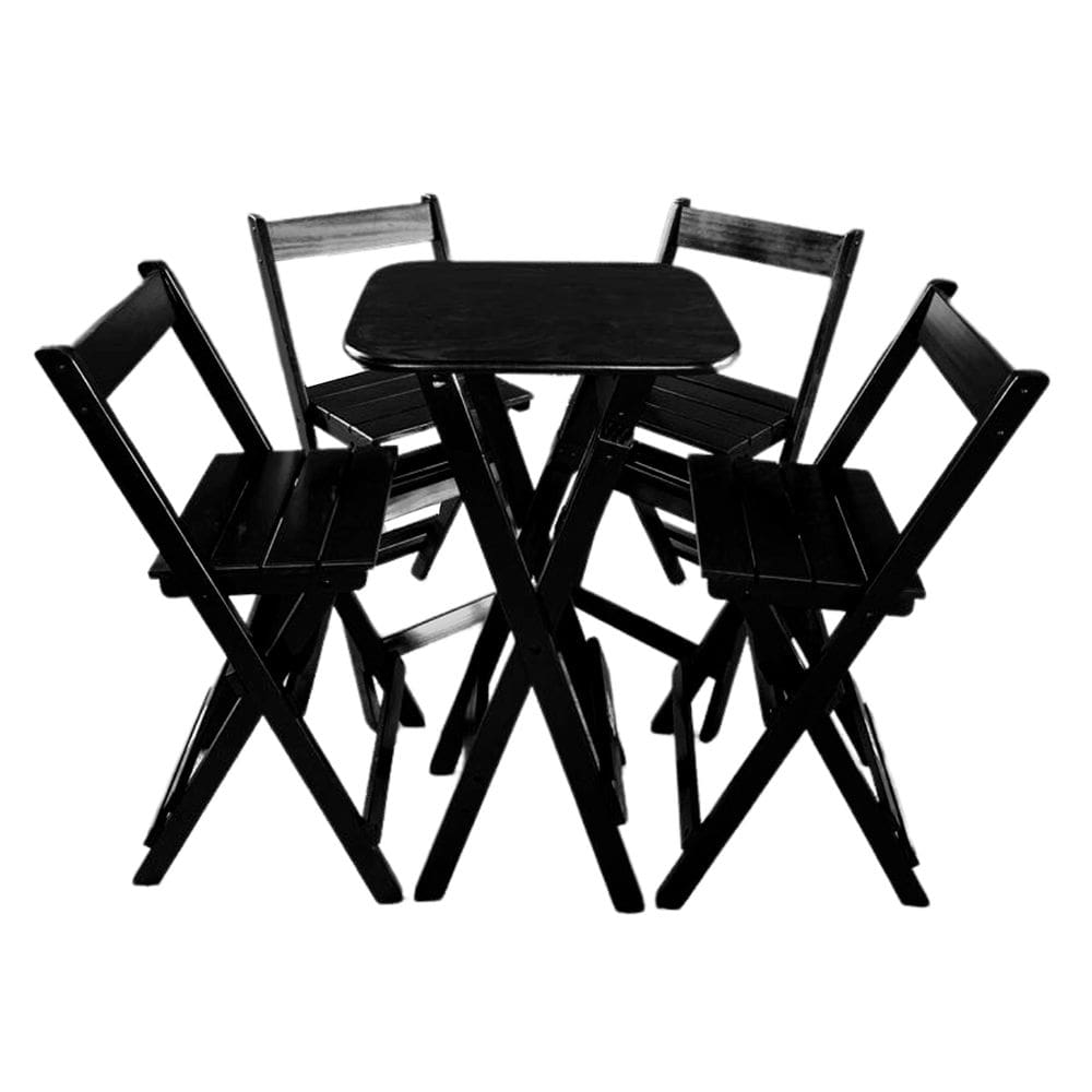 Bistrô Dobrável Madeira e 4 Cadeiras para Festas Evento Preto / Liso