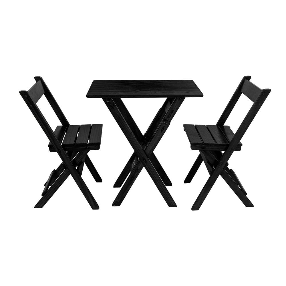 Conjunto Mesa Aparador Dobrável 68x43cm com 2 Cadeiras Preto / Liso