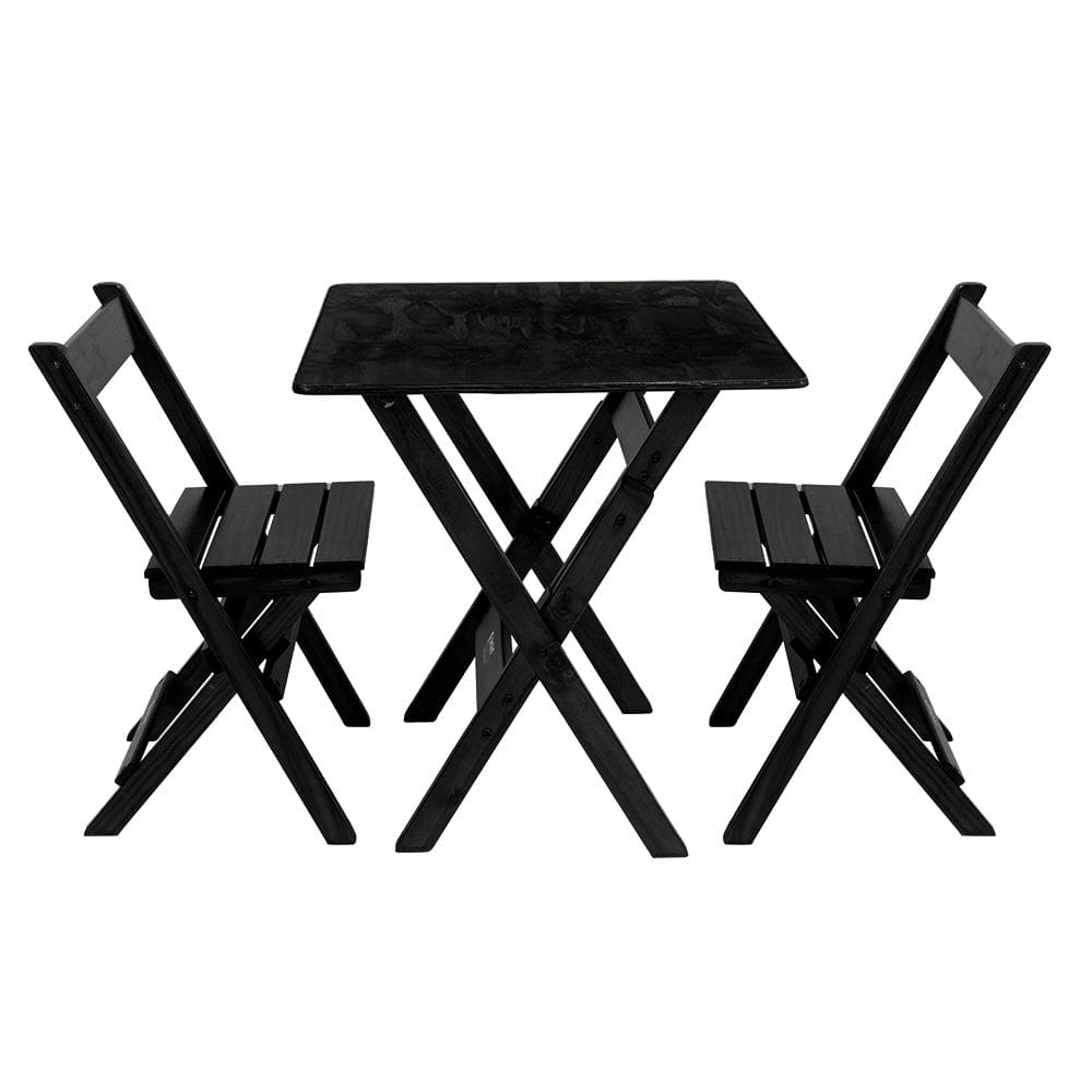 Jogo Conjunto Dobravel 60x60cm + 2 Cadeiras Madeira Dobravel Preto / Amadeirado