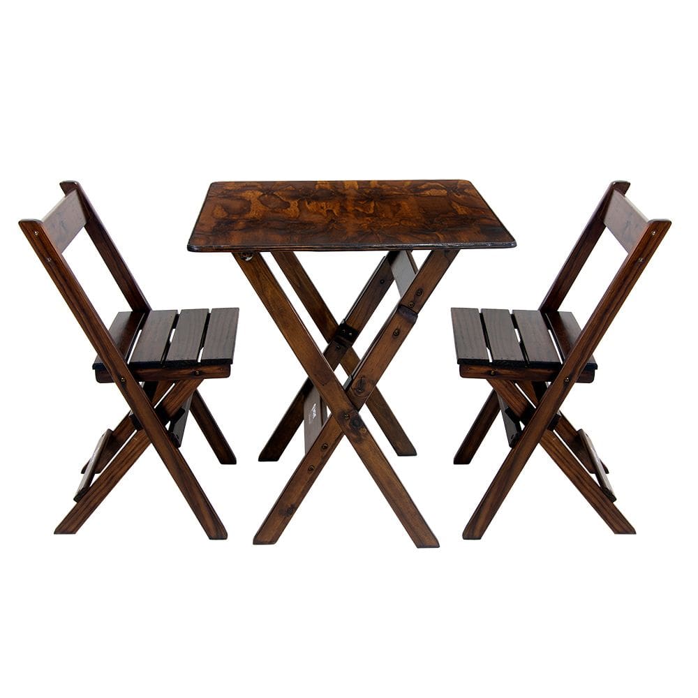Mesa 70x70 + 2 Cadeiras Dobrável Madeira para Bares Imbuia / Liso
