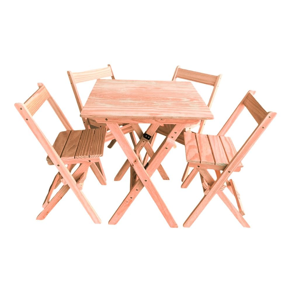 Conjunto Mesa 60x60 com 4 Cadeiras sem Pintura / Cru