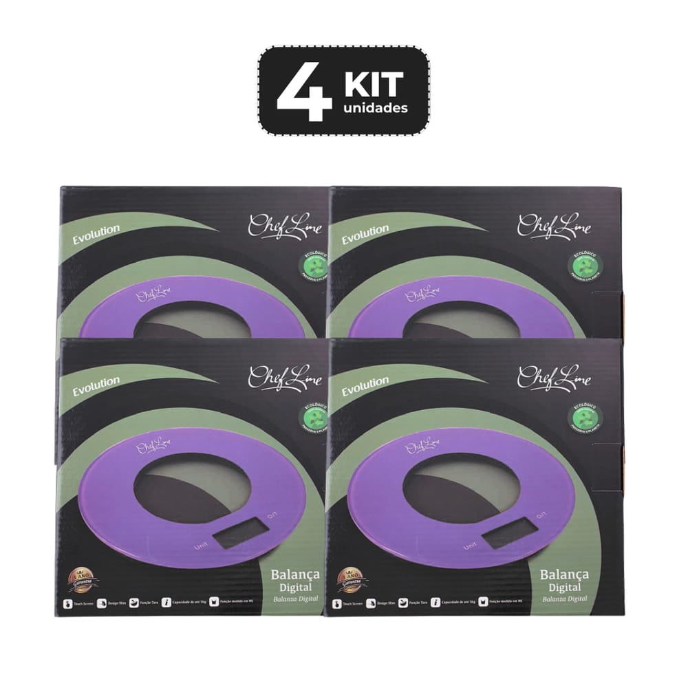 Kit 4 Balanca Digital 5 Kg Roxo Ø 20 Cm