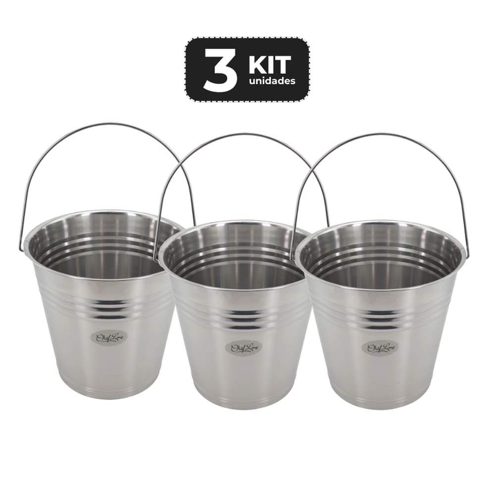 Kit 3 Balde De Gelo Inox Profissional 6L Com Alca