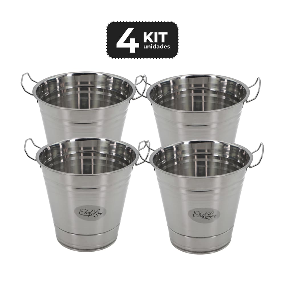 Kit 4 Balde De Gelo Inox Profissional 2L Com Alca