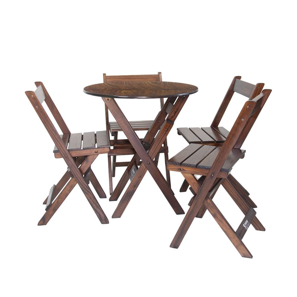 Mesa Redonda 68cm Diametro Dobravel com 4 Cadeiras Bares Imbuia
