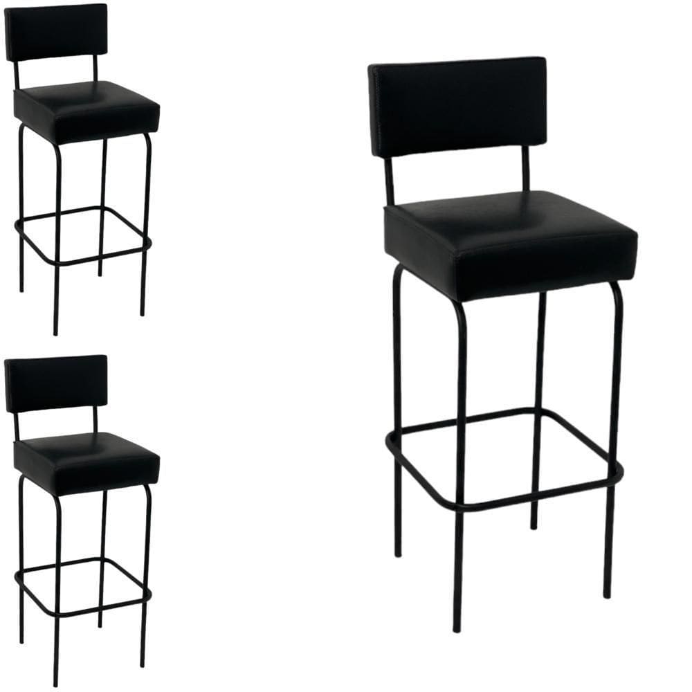 Kit 3 Banquetas Retro Ferro Industrial Acento Madeira 70cm