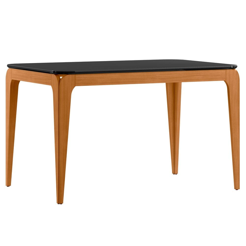 Mesa de Jantar para 4 Lugares 1,20m Tampo Mdf  com Vidro Aurea Ypê/Preto - New Ceval