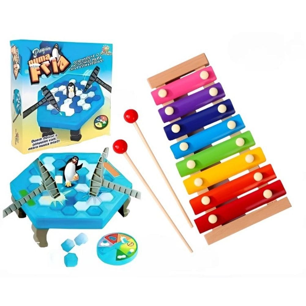 Xilofone Infantil Brinquedo + Jogo de Mesa Quebra Gelo do Pinguim Jogo de Tabuleiro