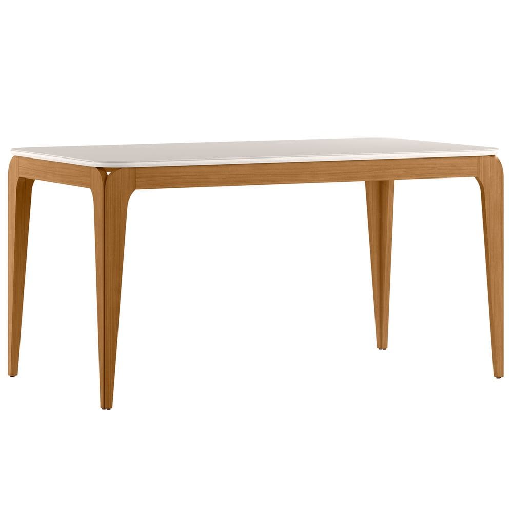Mesa de Jantar para 6 Lugares 1,60m Tampo Mdf com Vidro Aurea Ypê/Off White - New Ceval