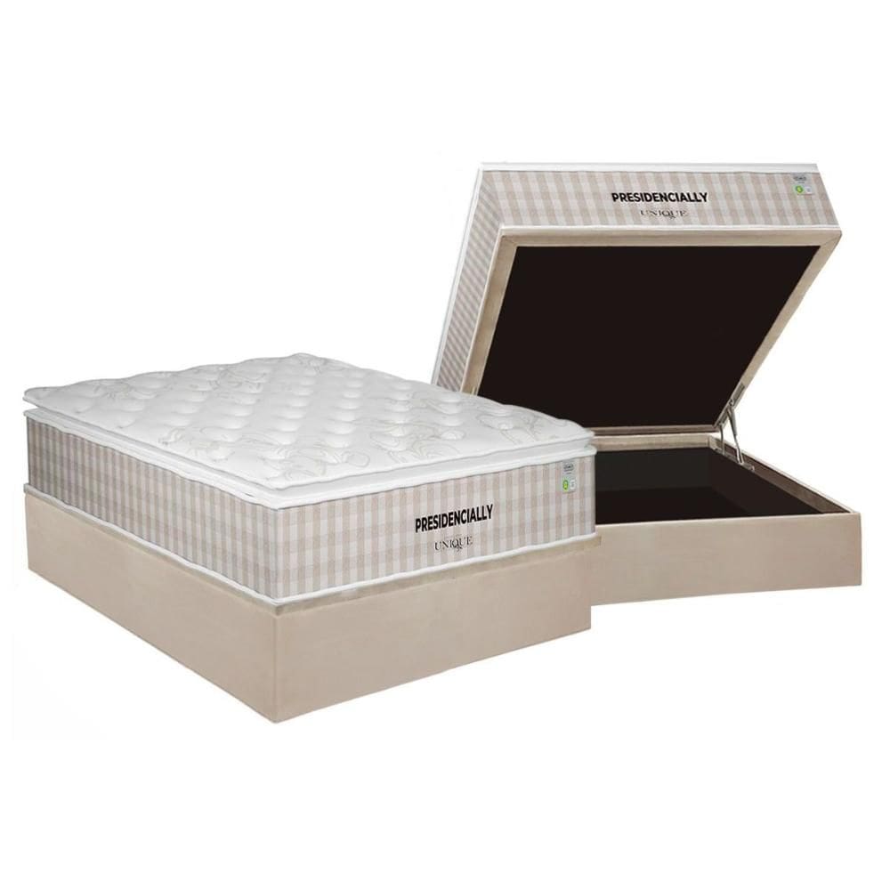 Conjunto Box Baú Casal: Colchão Molas Plumatex Ensacadas Presidencially + Base CRC Suede Clean (138x188)