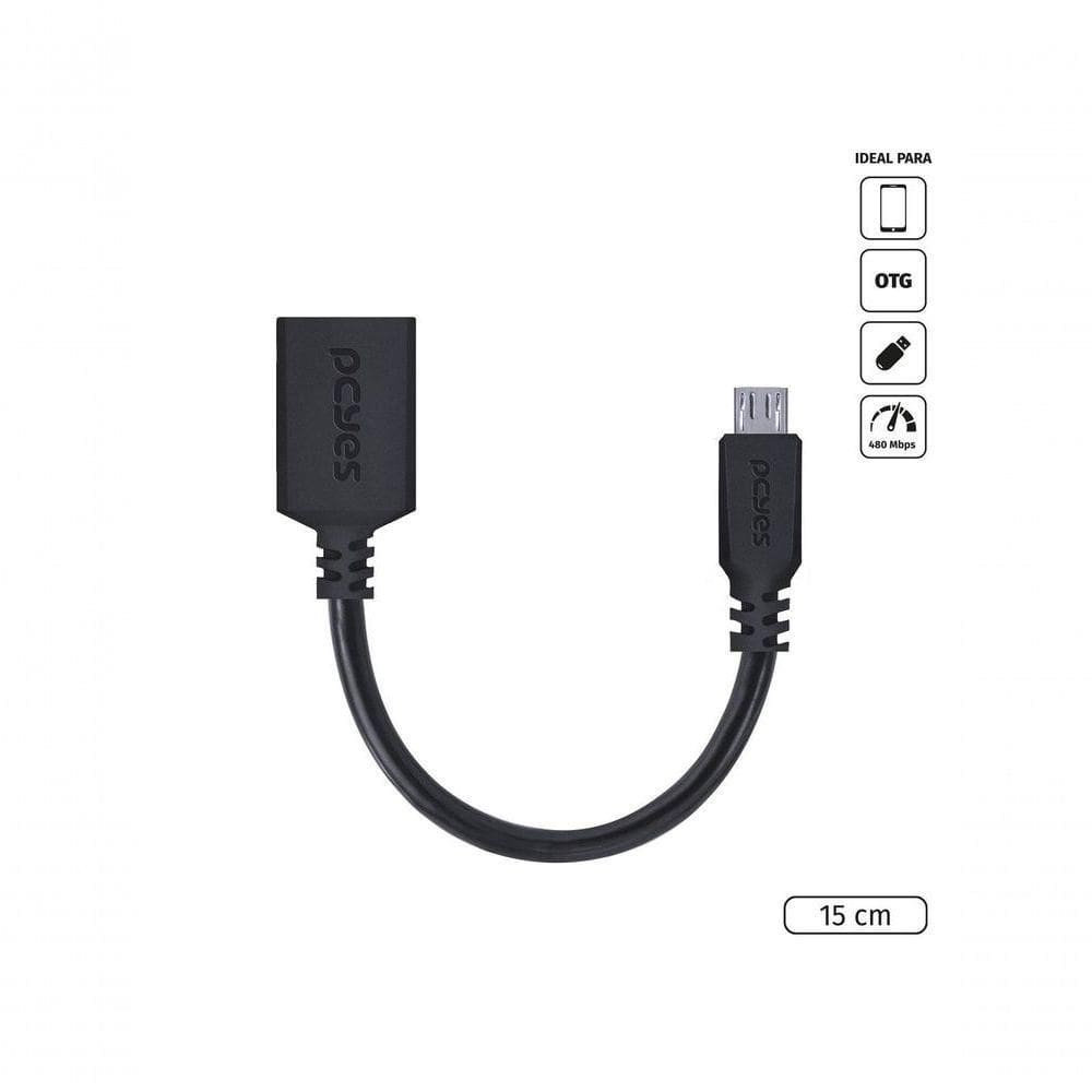 Adaptador Otg Micro Usb Para Usb 2.0 15cm Preto Conexão Com Celulares Smartphones Tablets - Pamup-15
