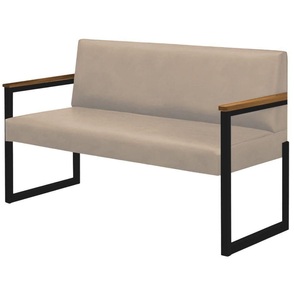 Sofá 2 Lugares Niterói Couro Off White Em Metal Preto