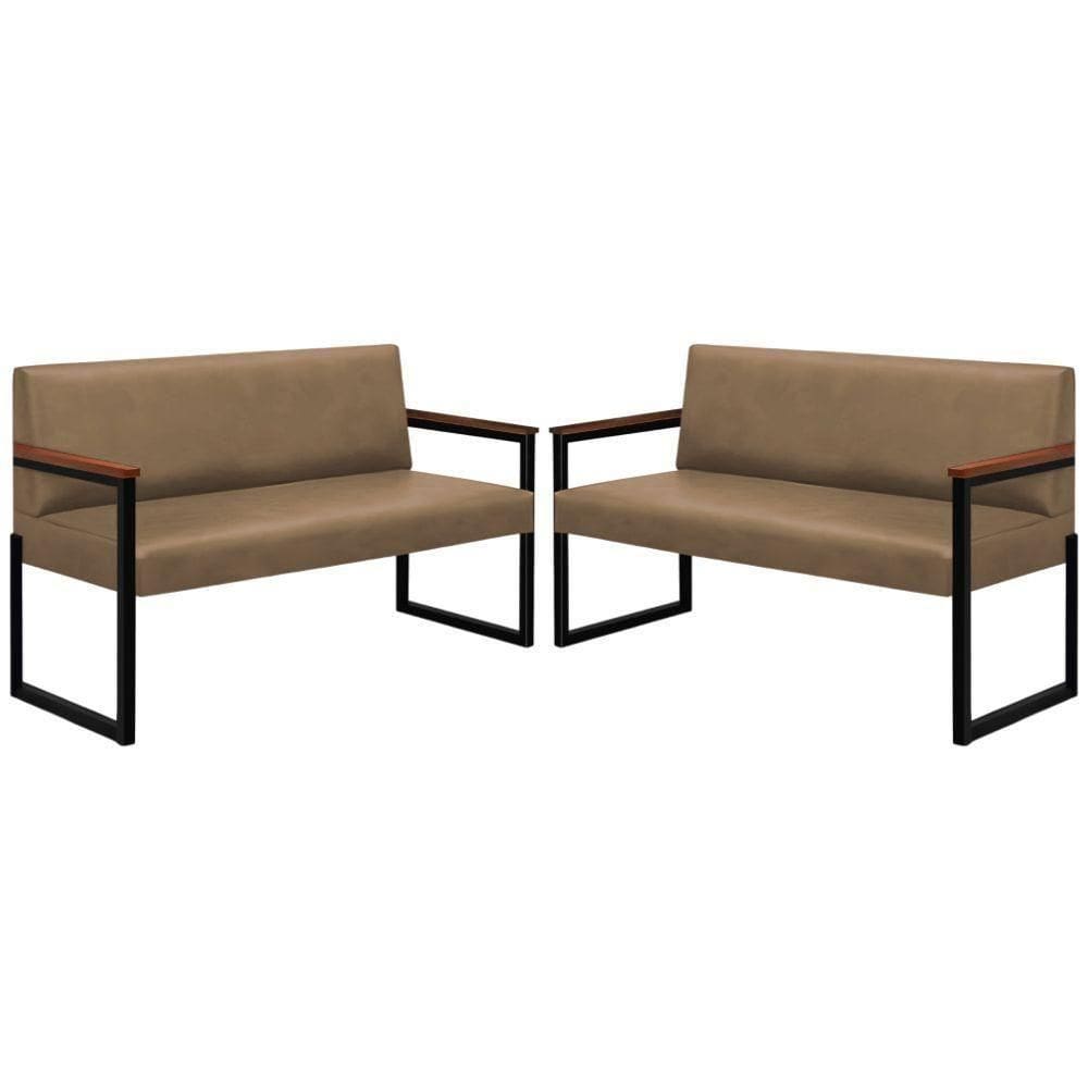 Conjunto 2 Sofás De 2 Lugares Niterói Couro Bege Em Metal Preto