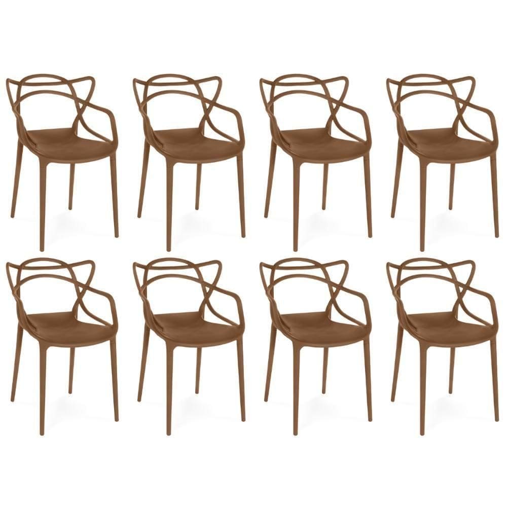 Kit 8 Cadeiras De Jantar Allegra Prática Empilhável - Marrom