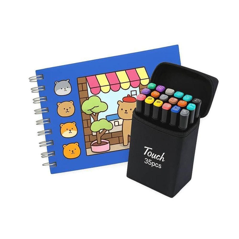 Livro De Colorir Azul 48 Desenhos + 36 Canetas Marcador
