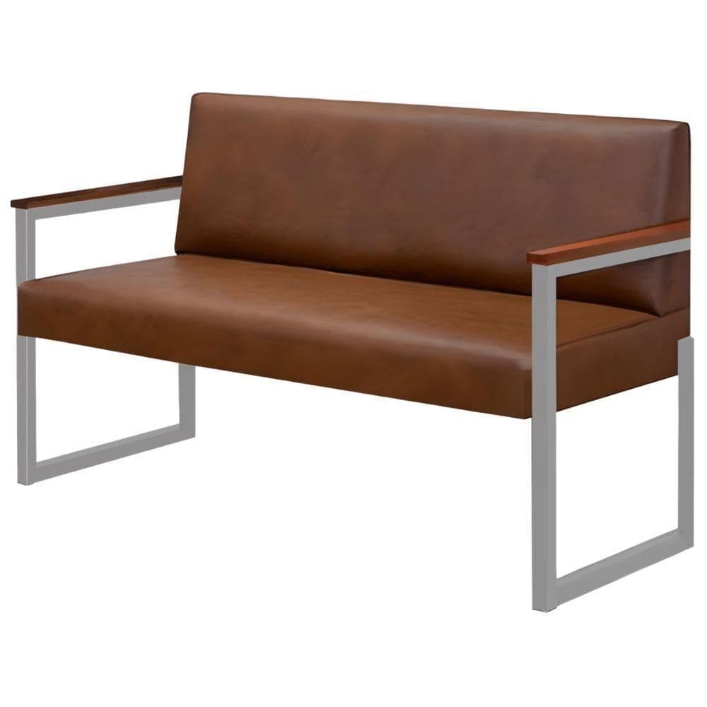 Sofá 2 Lugares Niterói Couro Marrom Em Metal Champanhe