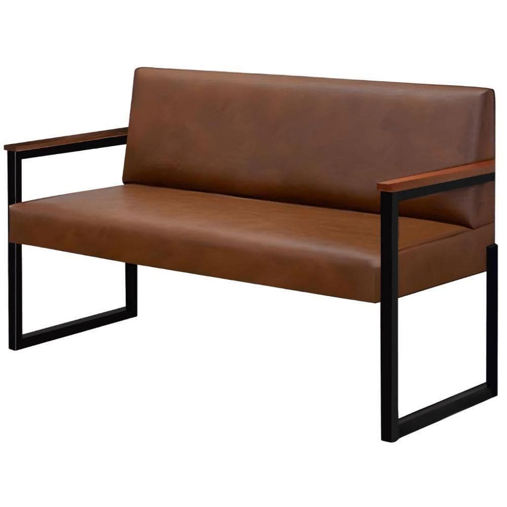 Sofá 2 Lugares Niterói Couro Marrom Em Metal Preto