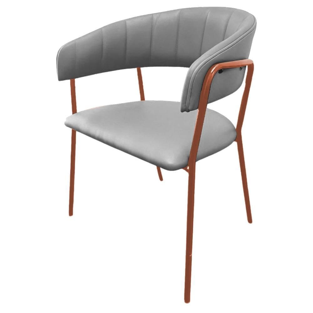 Cadeira com Braços Maraú PSG Móveis Couro autêntico Bege com Base em Aço Cobre