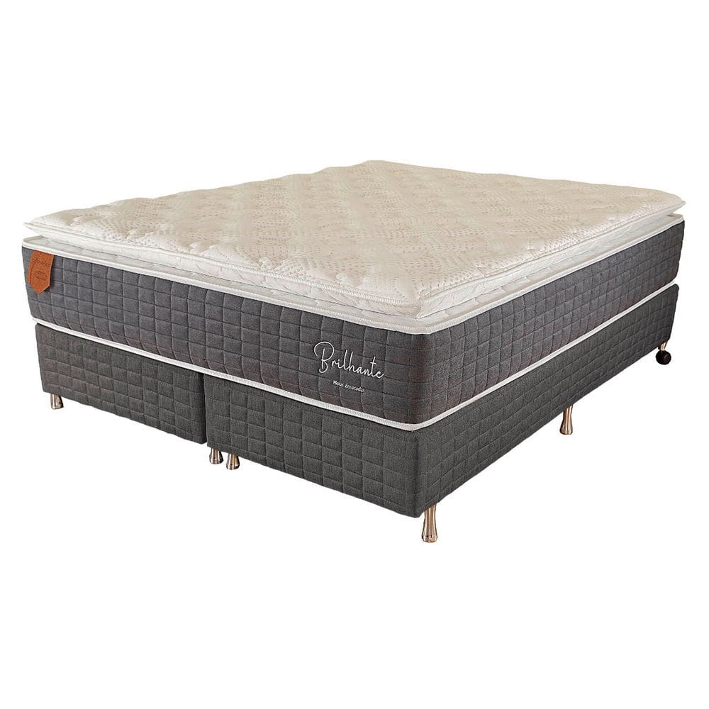 Cama Box King Size (Box + Colchão) 193x203x71 Brilhante Prorelax Molas Ensacadas Pillow Top - Cinza