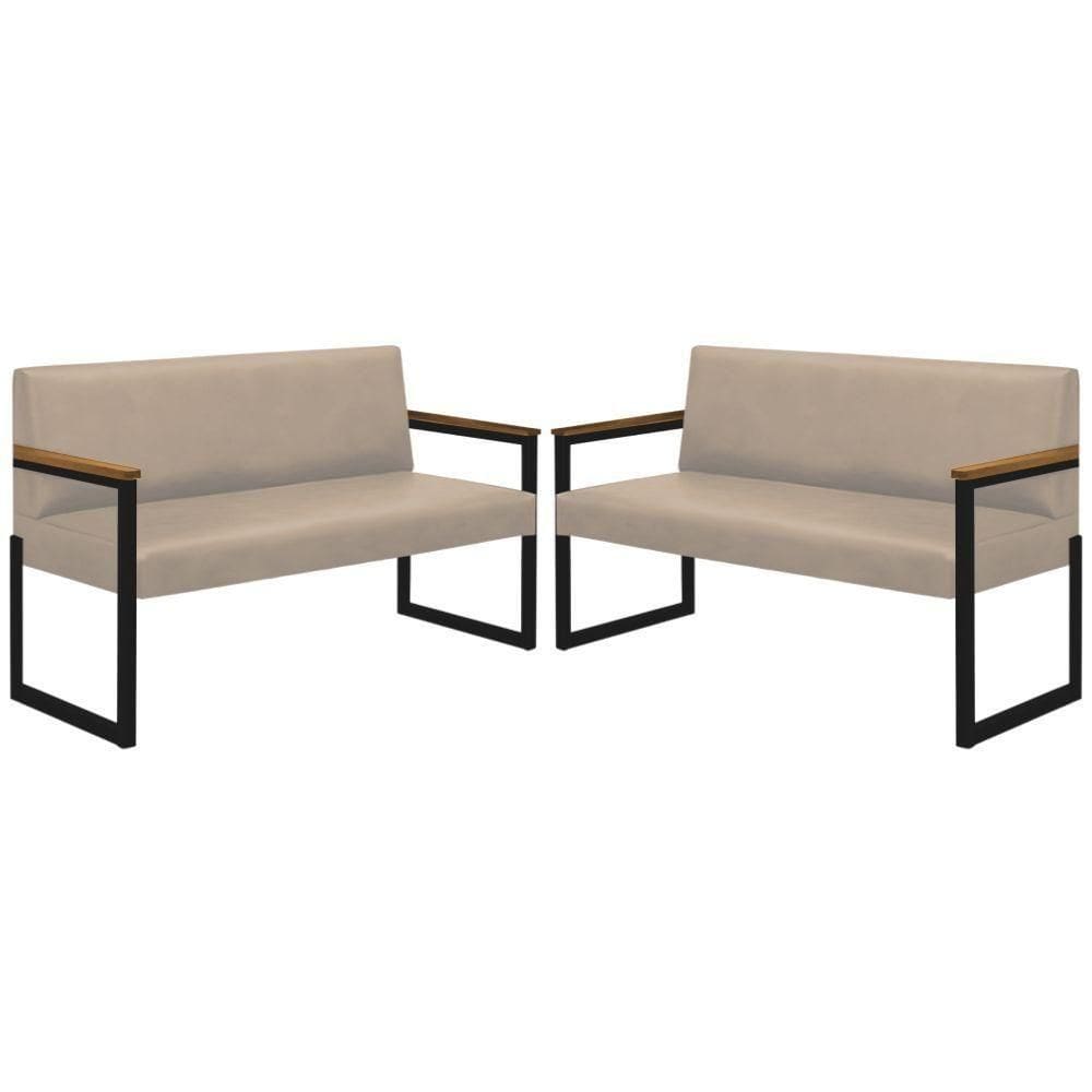 Conjunto 2 Sofás De 2 Lugares Niterói Couro Off White Em Metal Preto
