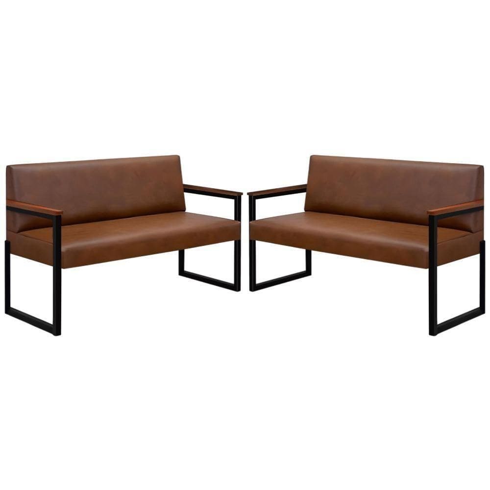 Conjunto 2 Sofás De 2 Lugares Niterói Couro Marrom Em Metal Preto
