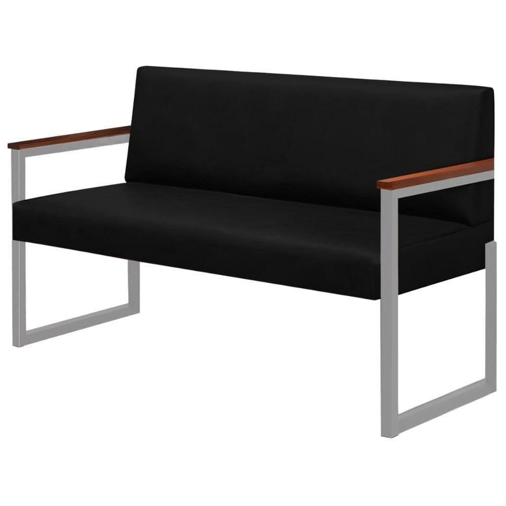 Sofá 2 Lugares Niterói Couro Preto Em Metal Champanhe