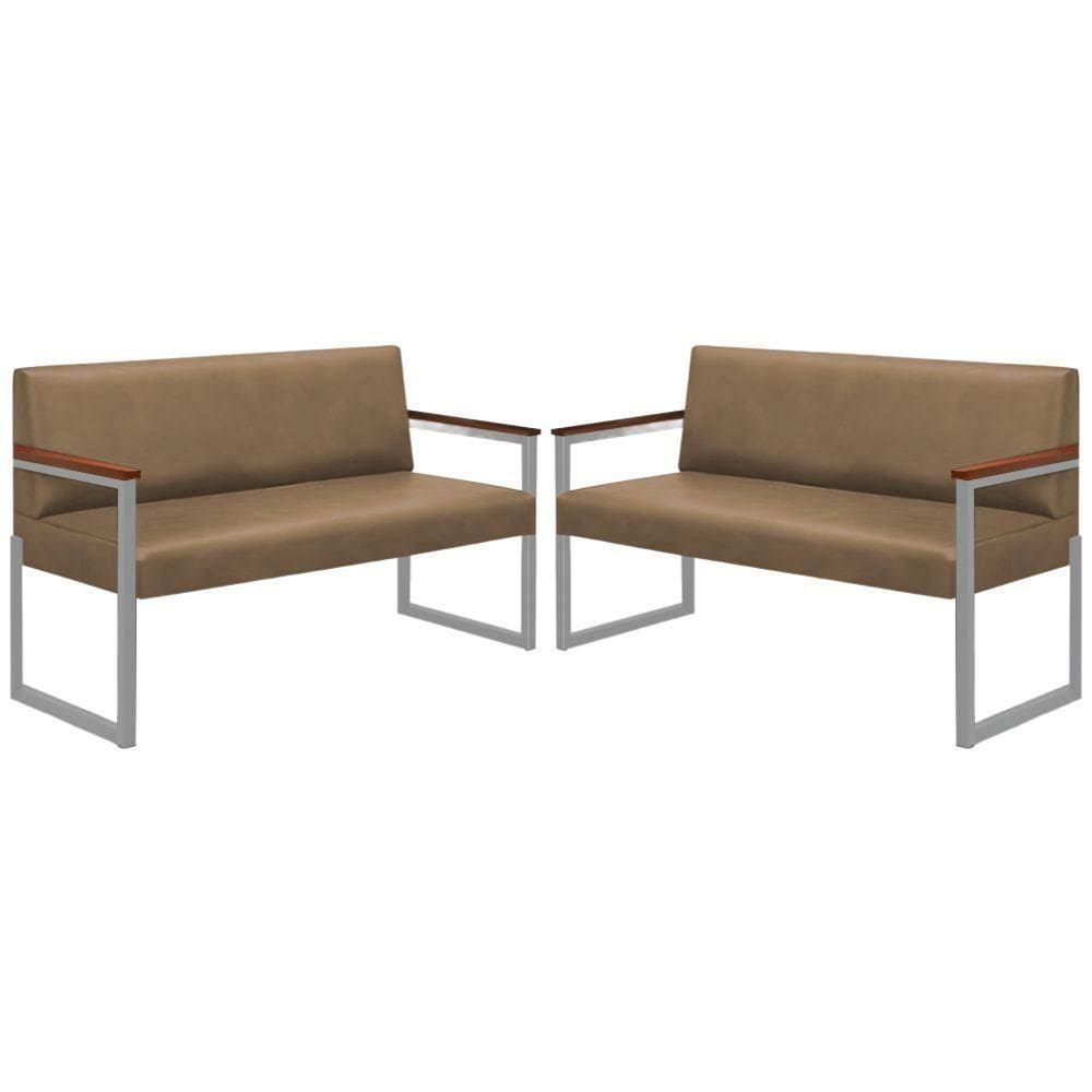 Conjunto 2 Sofás De 2 Lugares Niterói Couro Bege Em Metal Champanhe