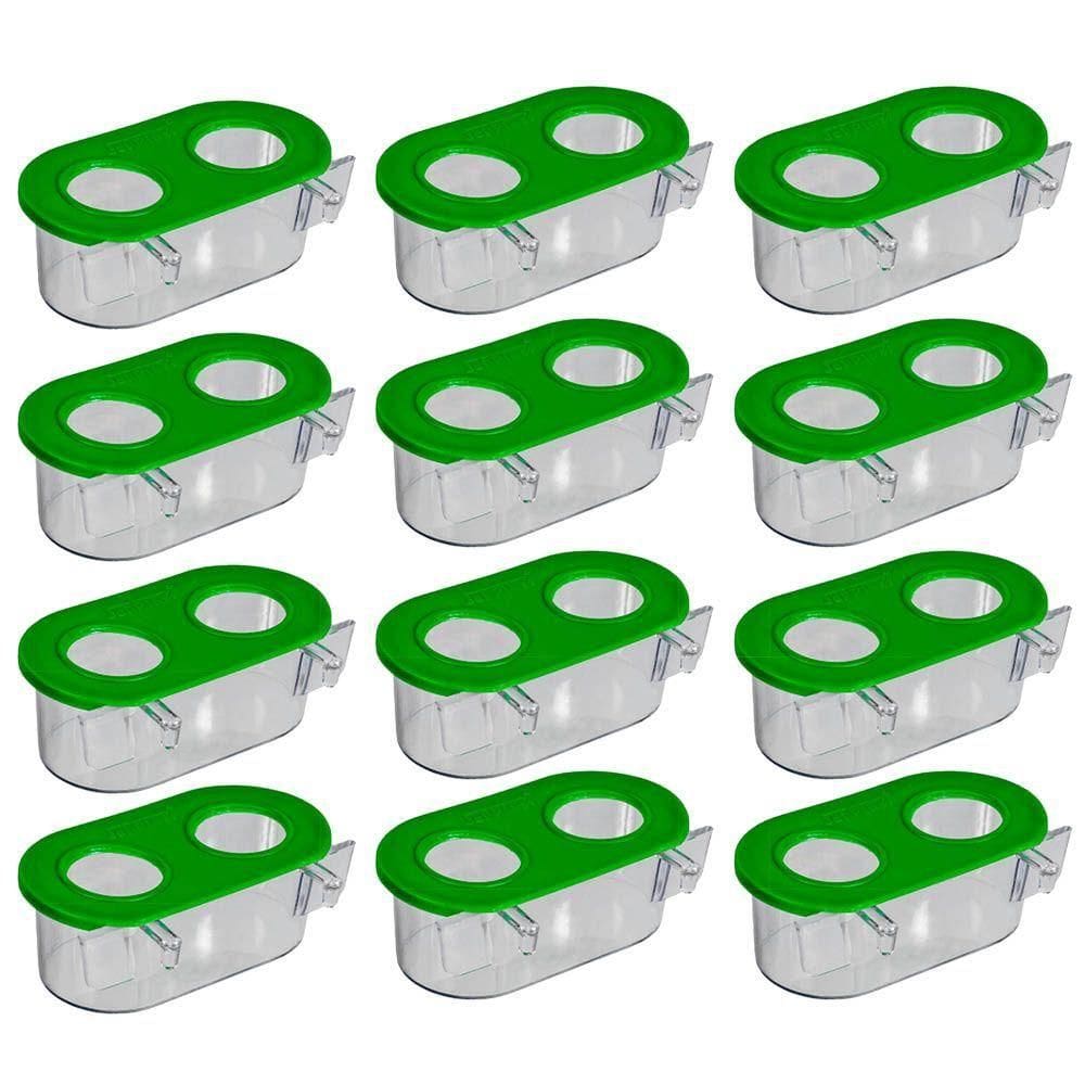 Comedouro Cristal 2 Furos 90ml Com Aba E Gancho Kit 12un